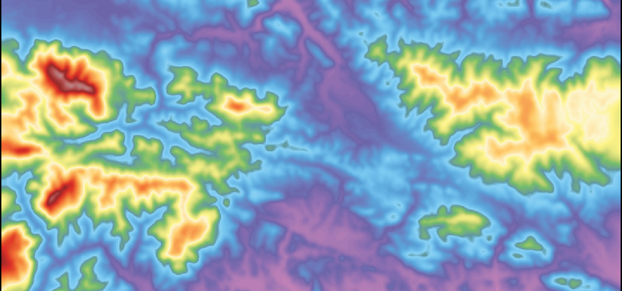 WRF domain relief map used for regional modelling setup.